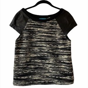 Alice + Olivia Pria Boxy Tweed & Leather Top SMALL